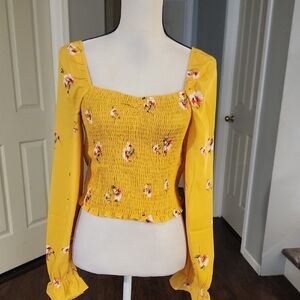 NWT Lumiére Golden Yellow Floral Boho Top